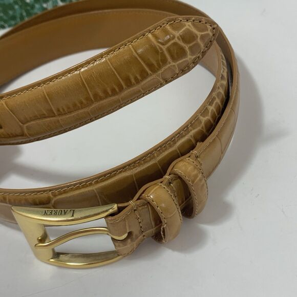 Lauren Ralph Lauren Crocodile Tan Embossed Leather Golden Buckle Size Large main image 7